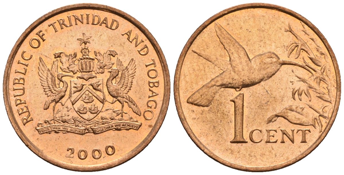 Тринидад и Тобаго 1 цент 2000 колибри KM 29, Schoen 28 сталь плакированная бронзой 4124-322