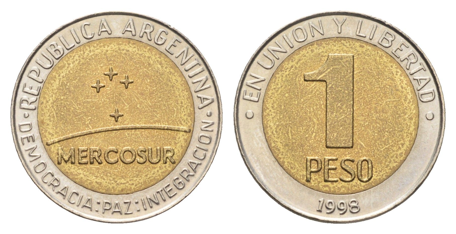 Аргентина 1 песо 1998 Меркосур - общий рынок стран Южной Америки KM 125 биметалл UNC 5010-2034