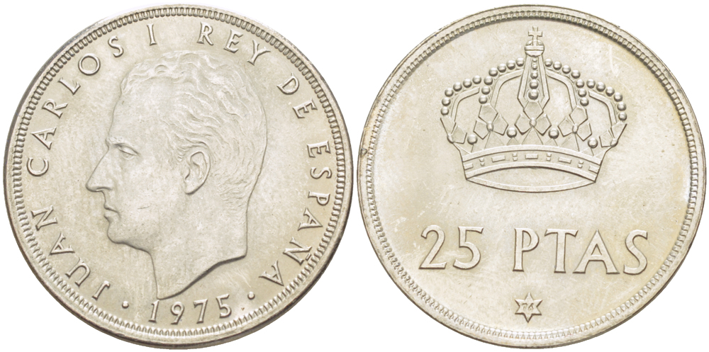 Испания 25 песет 1975 (76) Хуан Карлос I (1975-2014) KM 808 медно-никель XF4185-813