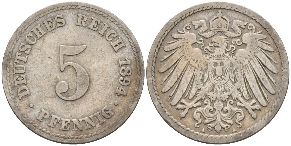 Германия 5 пфеннигов 1894 A KM 11, J. 12 медно-никель 4151-368
