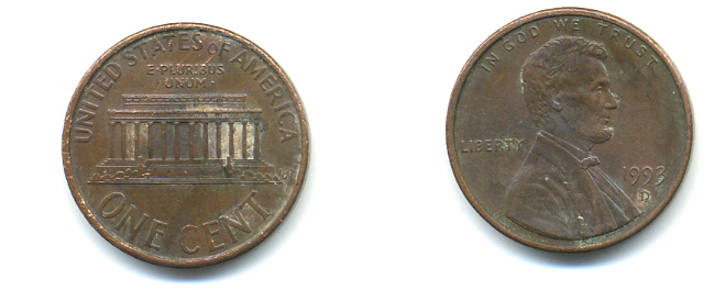 США 1 цент 1993 D, Авраам Линкольн KM 201b цинк плакированный медью 179-449
