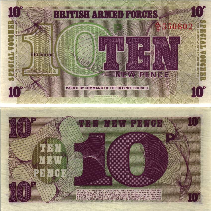 АНГЛИЯ 10 ПЕНСОВ 1972 6 СЕРИЯ, ДЛЯ ВООРУЖЁННЫХ СИЛ Pick М45 бумага UNC (ПРЕСС) 8615-42-3-1