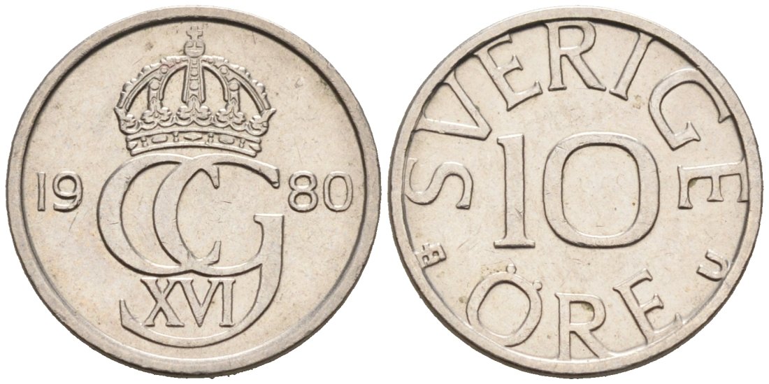 Швеция 10 эре 1980 Карл XVI Густав (1973- ) KM 850 медно-никель 4564-749