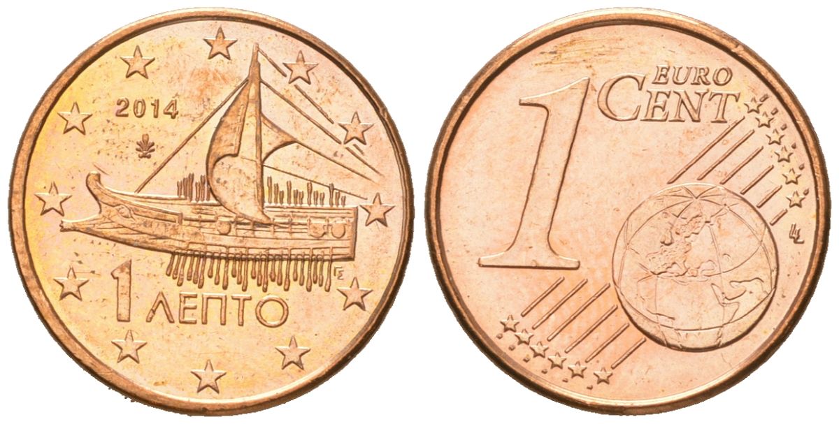 Греция 1 евроцент 2014 KM 181 сталь плакированная медью UNC 4516-1243
