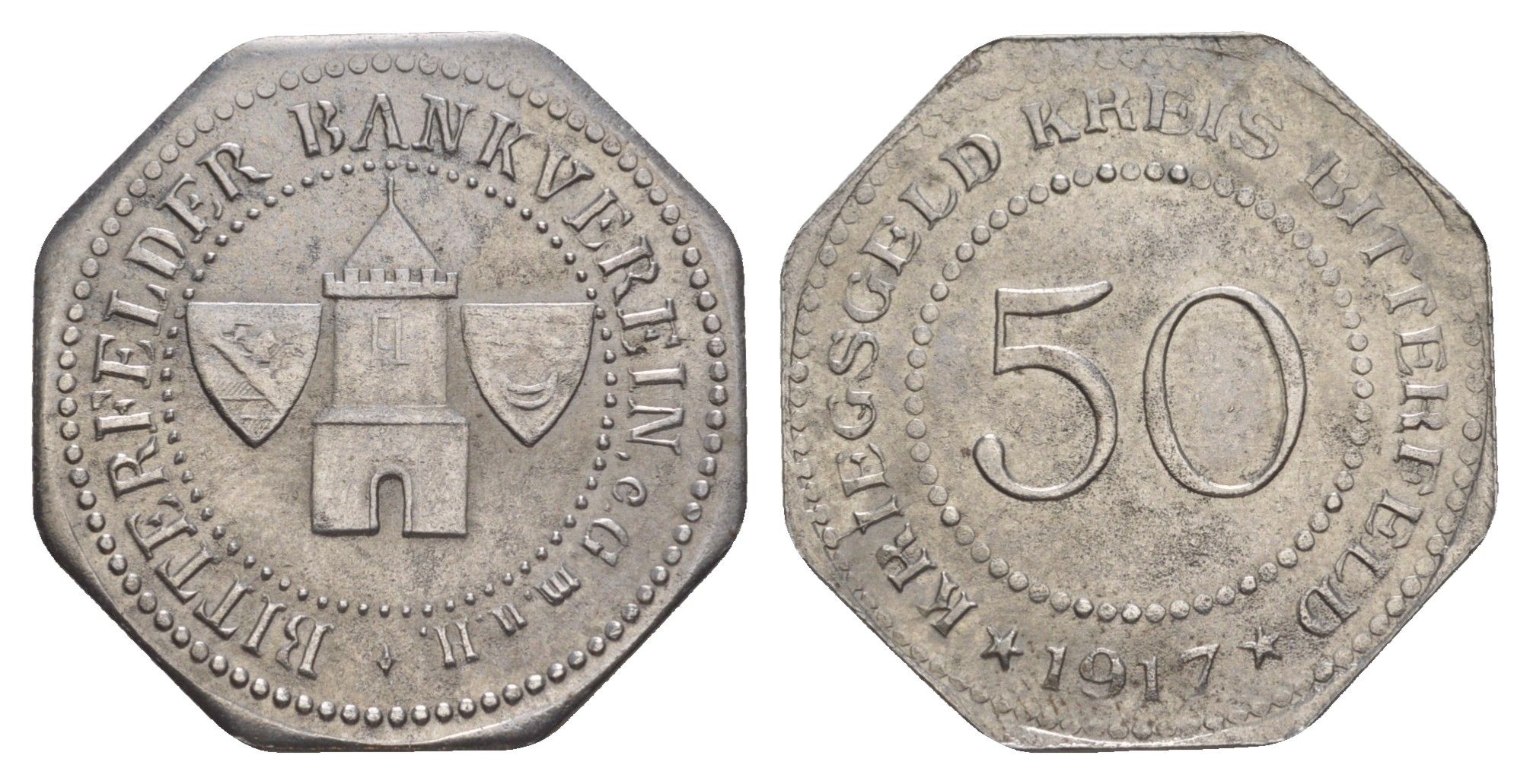 Биттерфельд 50 пфеннигов 1917 Funck 44.5A, Men05 2917.9, Men18 3746.9 железо 4638-122