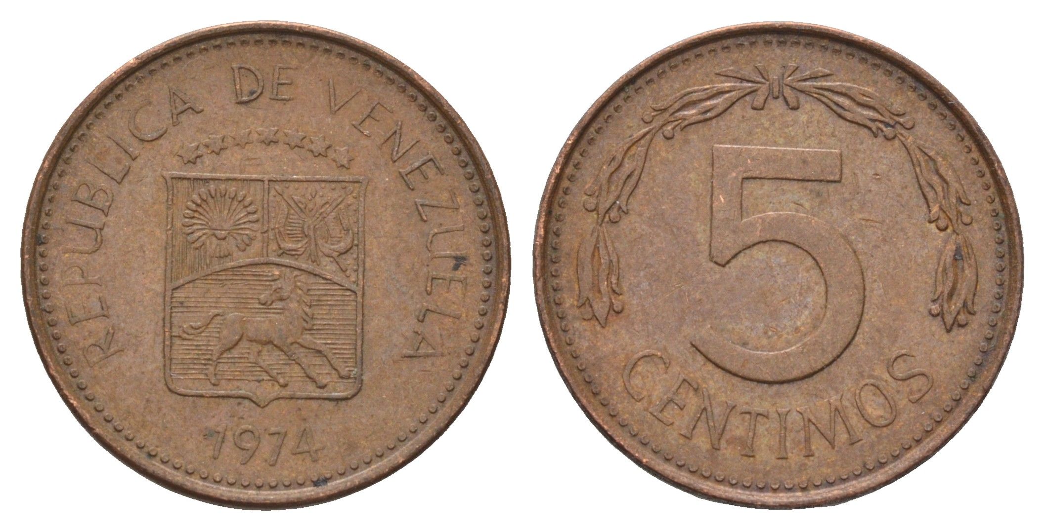 Венесуэла 5 сентимо 1974 Y 49 сталь плакированная медью 4173-823
