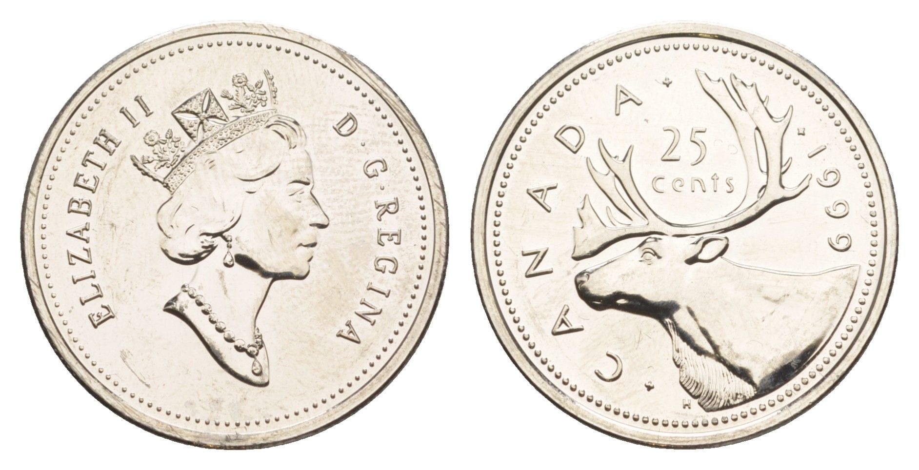Канада 25 центов 1999 Елизавета II (1952-2022), олень KM 184 никель PROOF-LIKE (BU) 4638-546