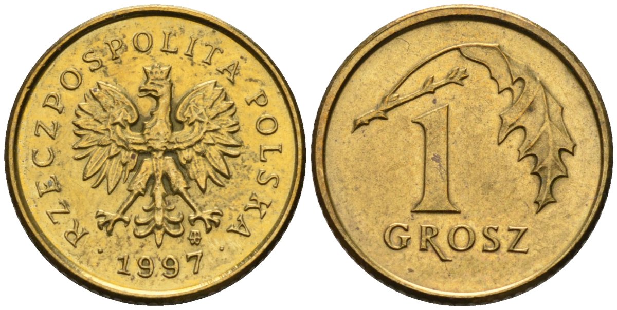 Польша 1 грош 1997 MW KM 276, Parchimowicz 701f латунь 4580-444