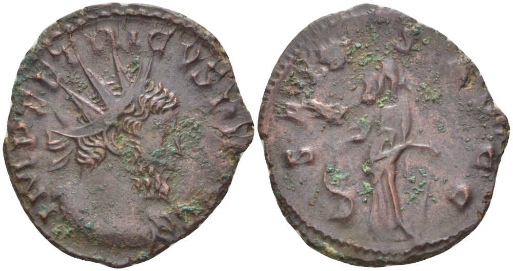 Римская Империя (императоры в Галлии) антониниан 271 - 274 Тетрик I. SALVS AVGG, Салюта, божество Здоровья, Колония Агриппины, Good Very fine RIC 126 биллон 1073-14-13