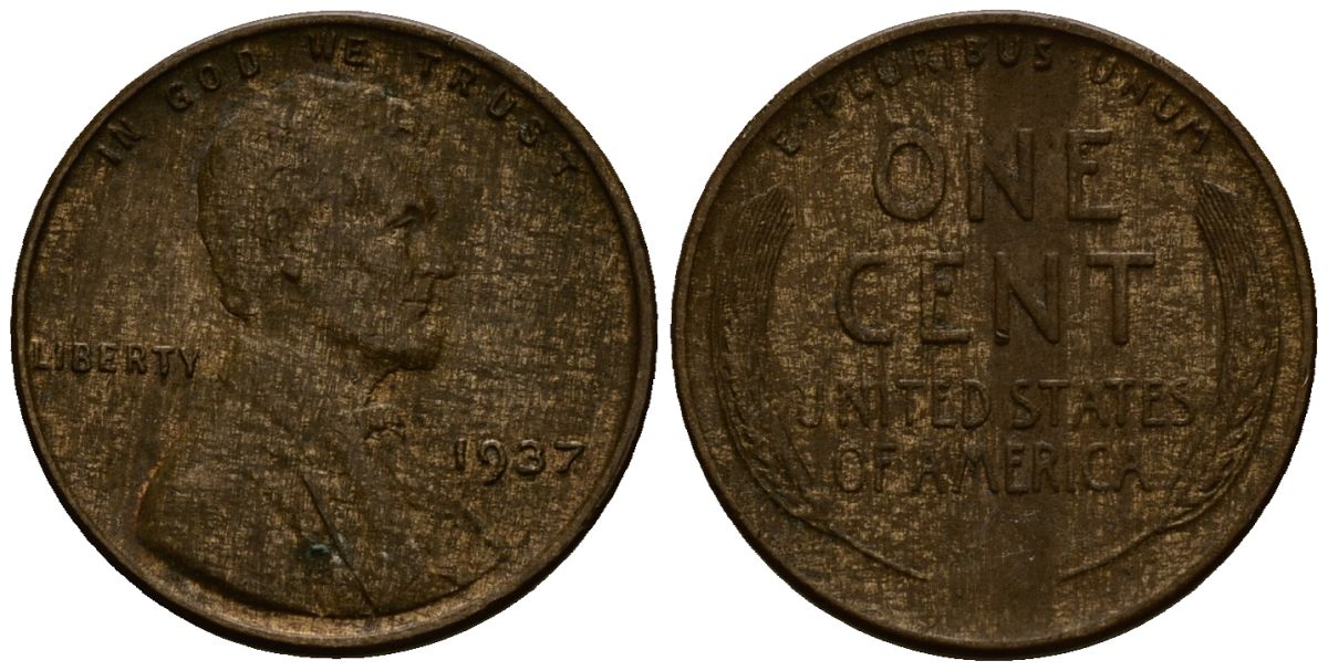 США 1 цент 1937 Линкольн KM 132 бронза 4164-813