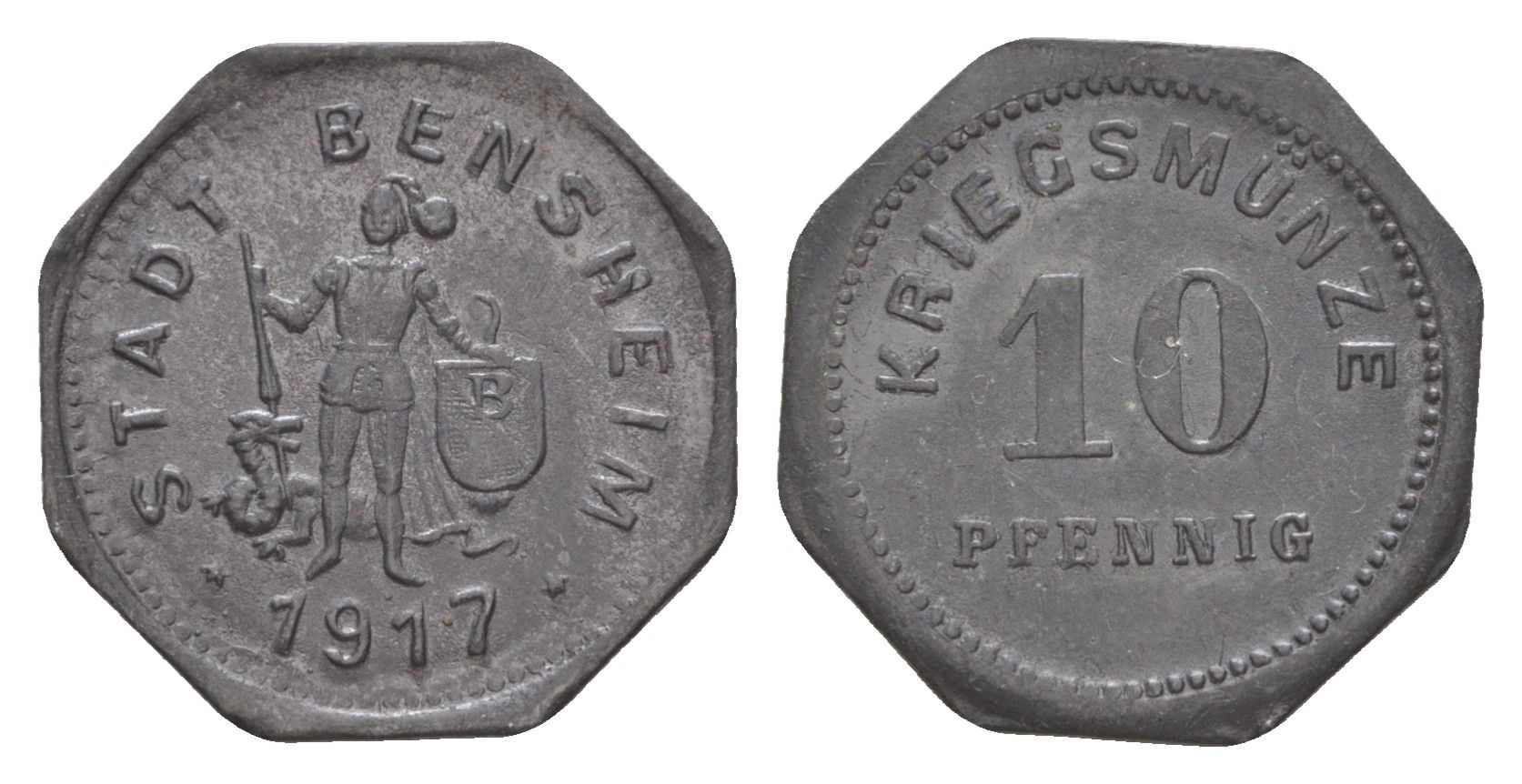 Бенсхайм 10 пфеннигов 1917 Funck 34.3, Men05 1739.4, Men18 2245.4 цинк 4636-723