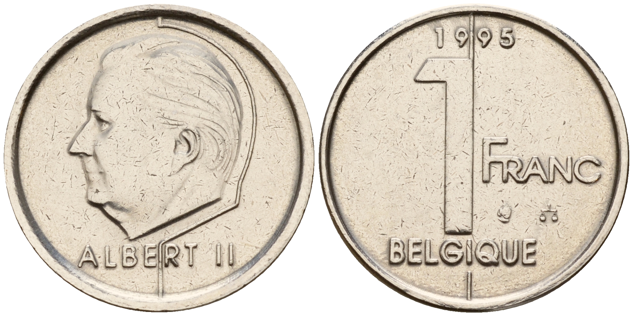 Бельгия 1 франк 1995 Belgique, Альберт II (1993-2013) KM 187 железо плакированное никелем    4598-124