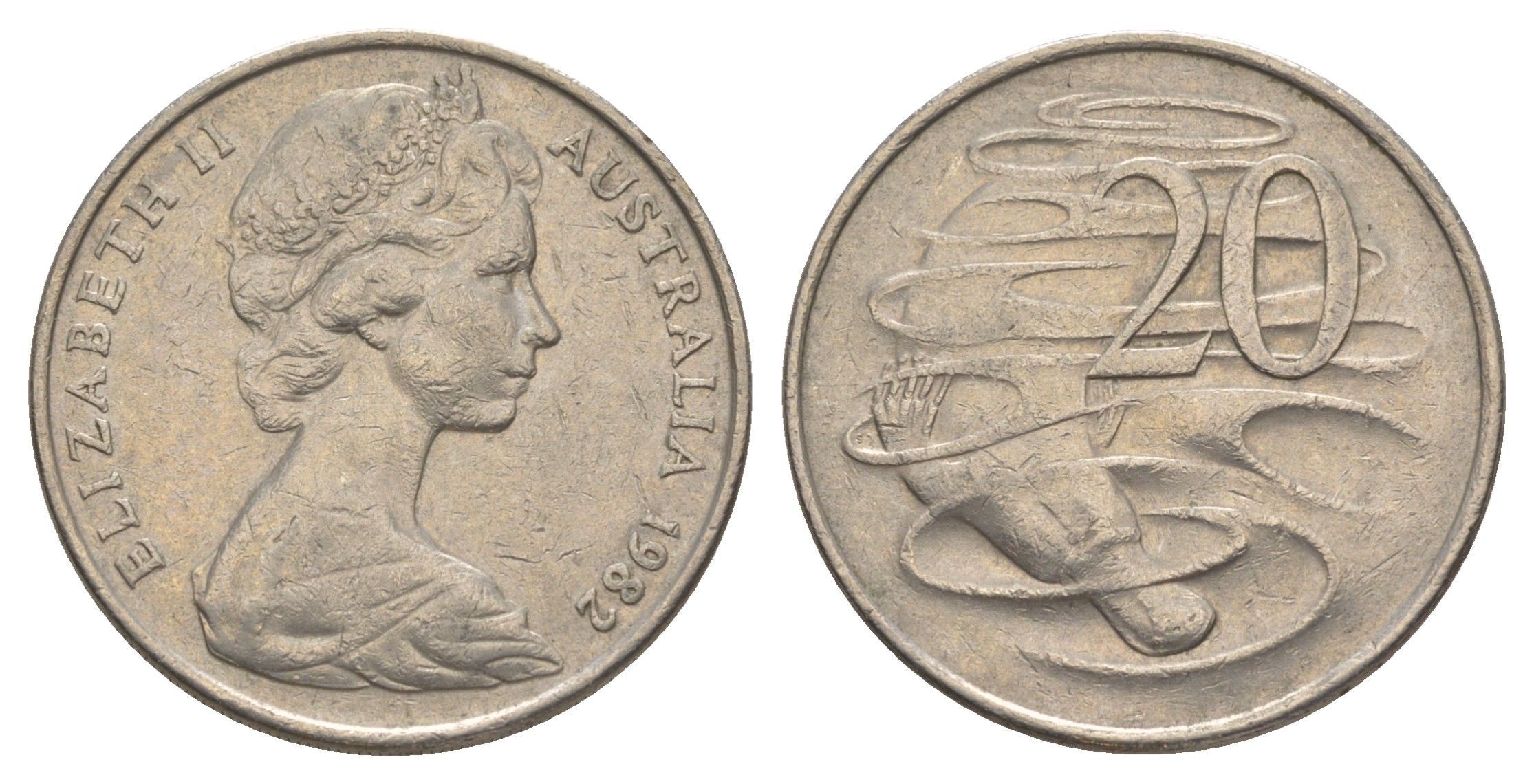 Австралия 20 центов 1982 Елизавета II (1952-2022), утконос KM 66 медно-никель 4379-1351