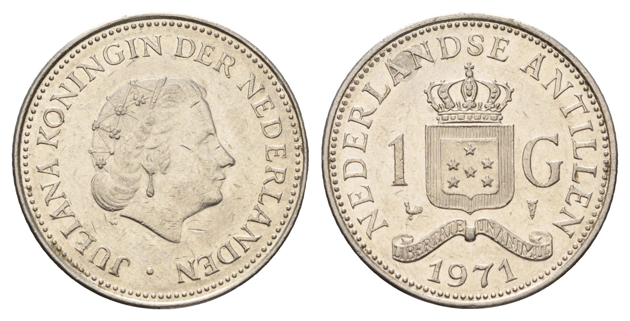 Нидерландские Антильские острова (Нидерландские Антилы) 1 гульден 1971 Юлиана (1948-1980) KM 12 никель 4671-1134