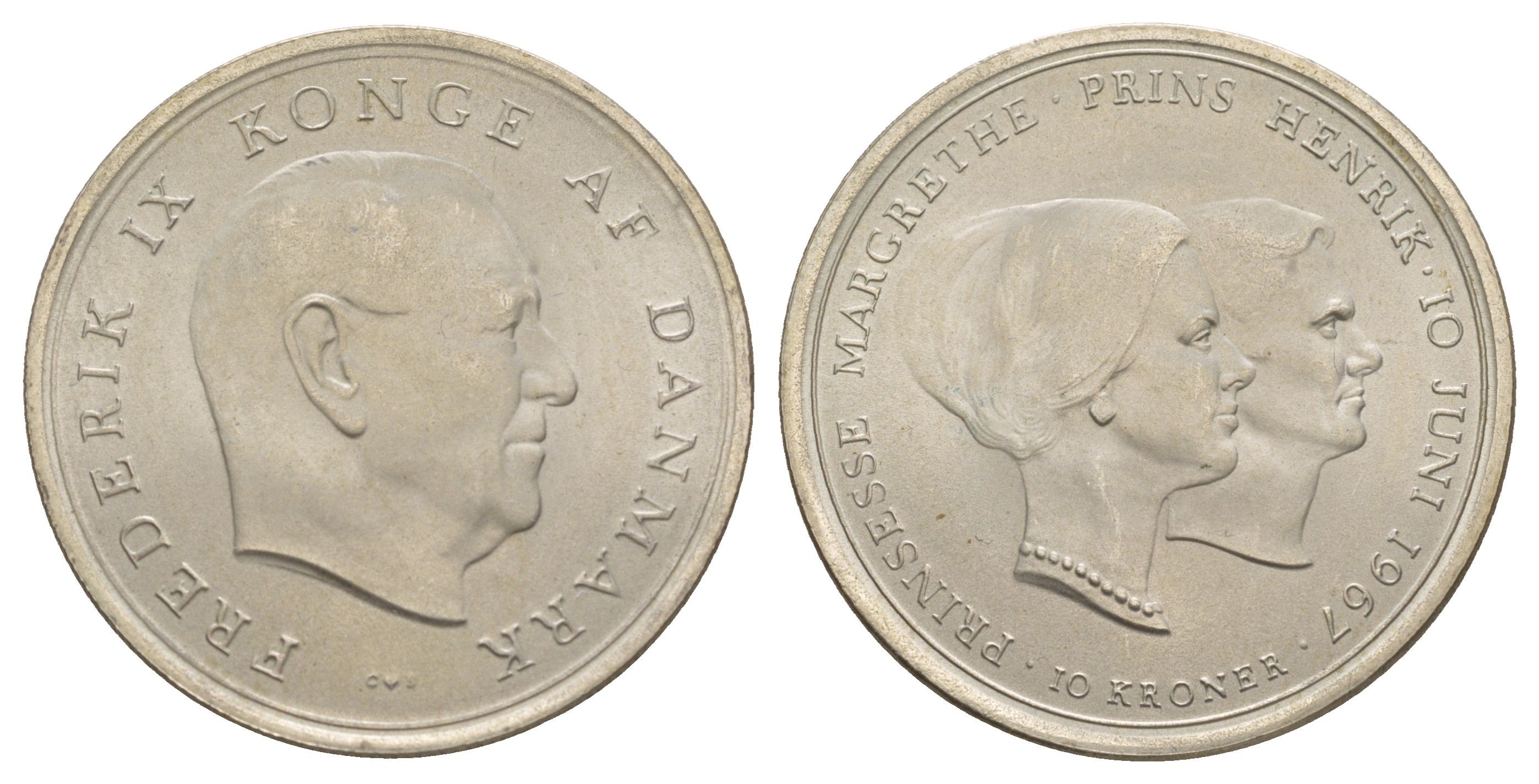 Дания 10 крон 1967 Свадьба Принцессы Маргрете KM 856 серебро BU 413-3124