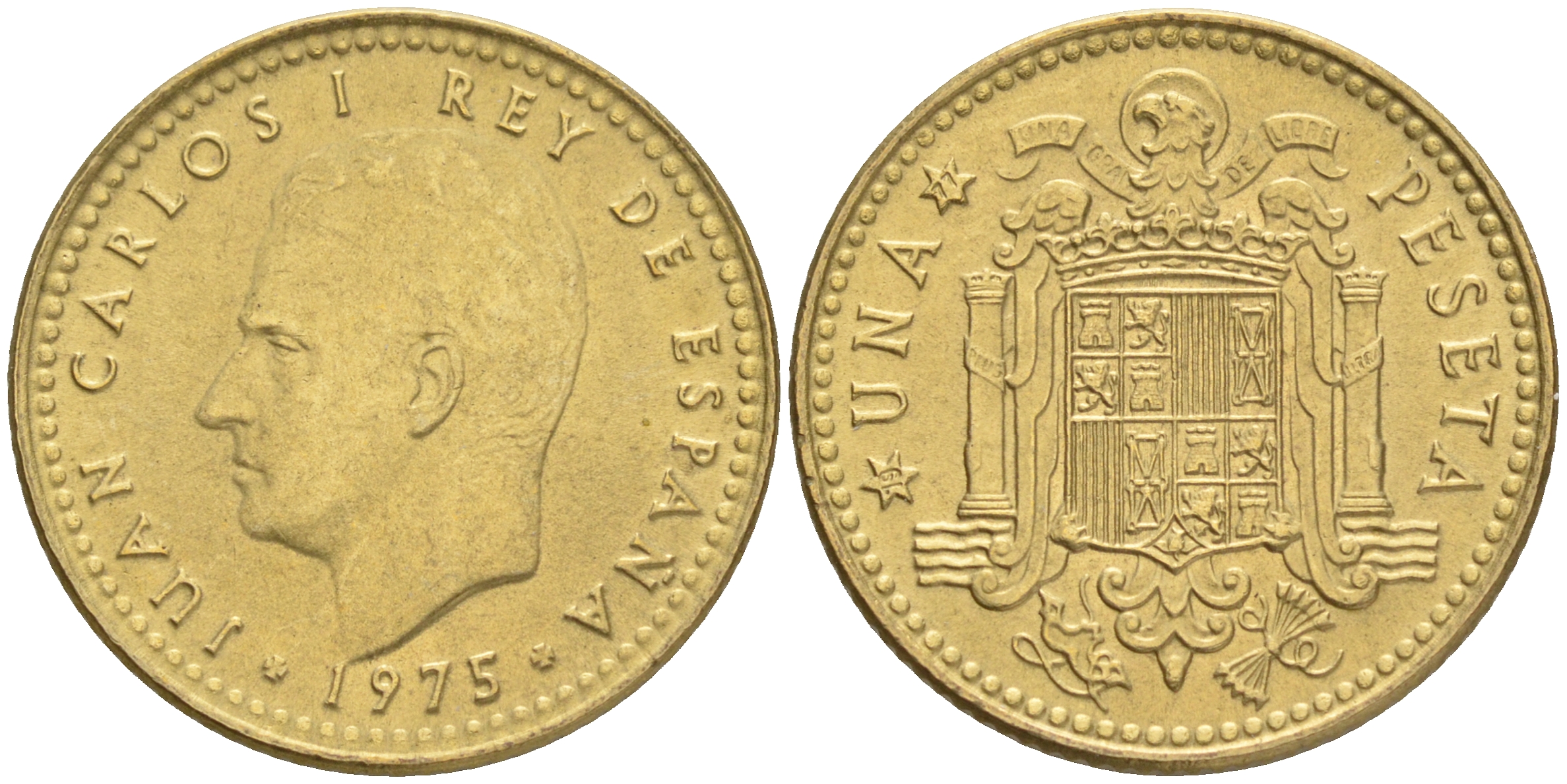 ИСПАНИЯ 1 ПЕСЕТА 1975 (77) ХУАН КАРЛОС I (1975-) КМ 806 алюминиевая бронза 192-825