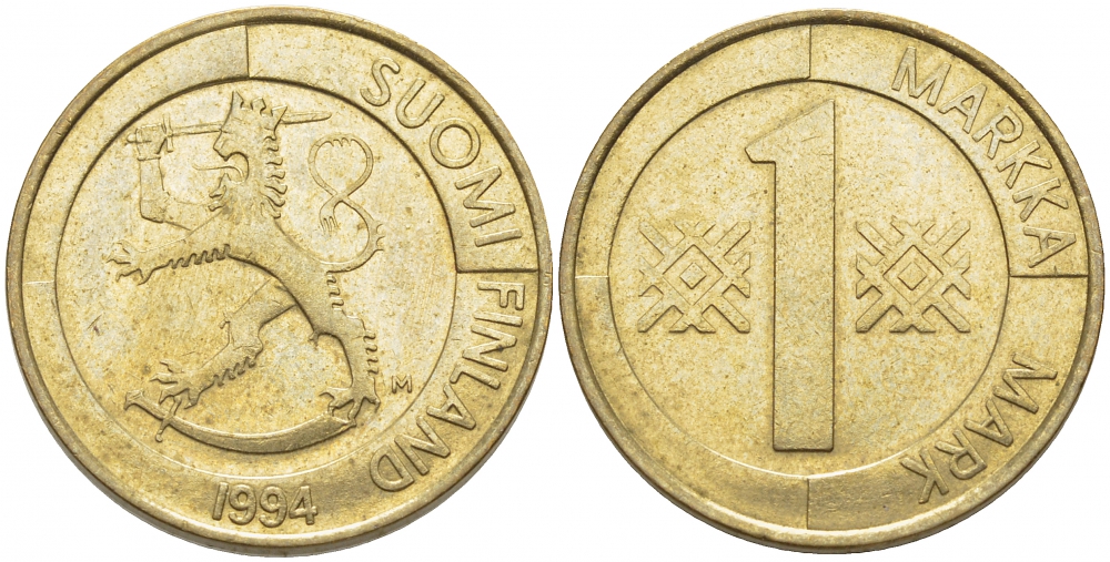 ФИНЛЯНДИЯ 1 МАРКА 1994 M KM 76 алюминиевая бронза 4448-351