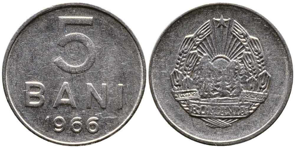 Румыния 5 бани 1966 год тип KM 92 сталь плакированная никелем 4387-667