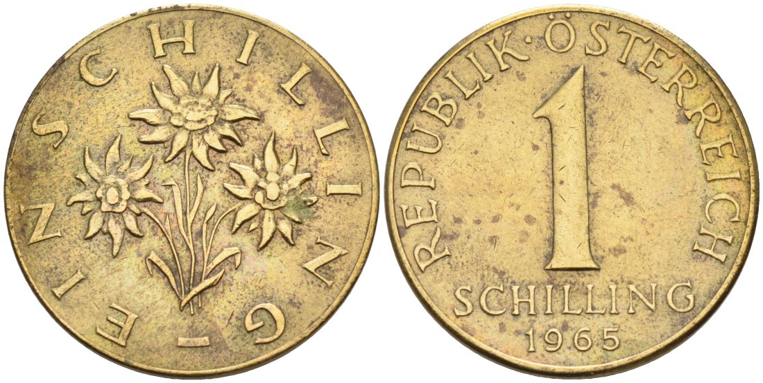 Австрия 1 шиллинг 1965 KM 2886 алюминиевая бронза 4571-746