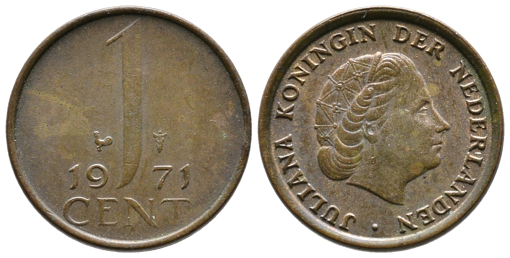 НИДЕРЛАНДЫ 1 ЦЕНТ 1971 ЮЛИАНА KM 180 бронза 83-1466
