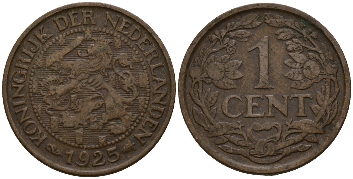Нидерланды 1 цент 1925 Вильгельмина I (1890-1948) KM 152 бронза 4154-913