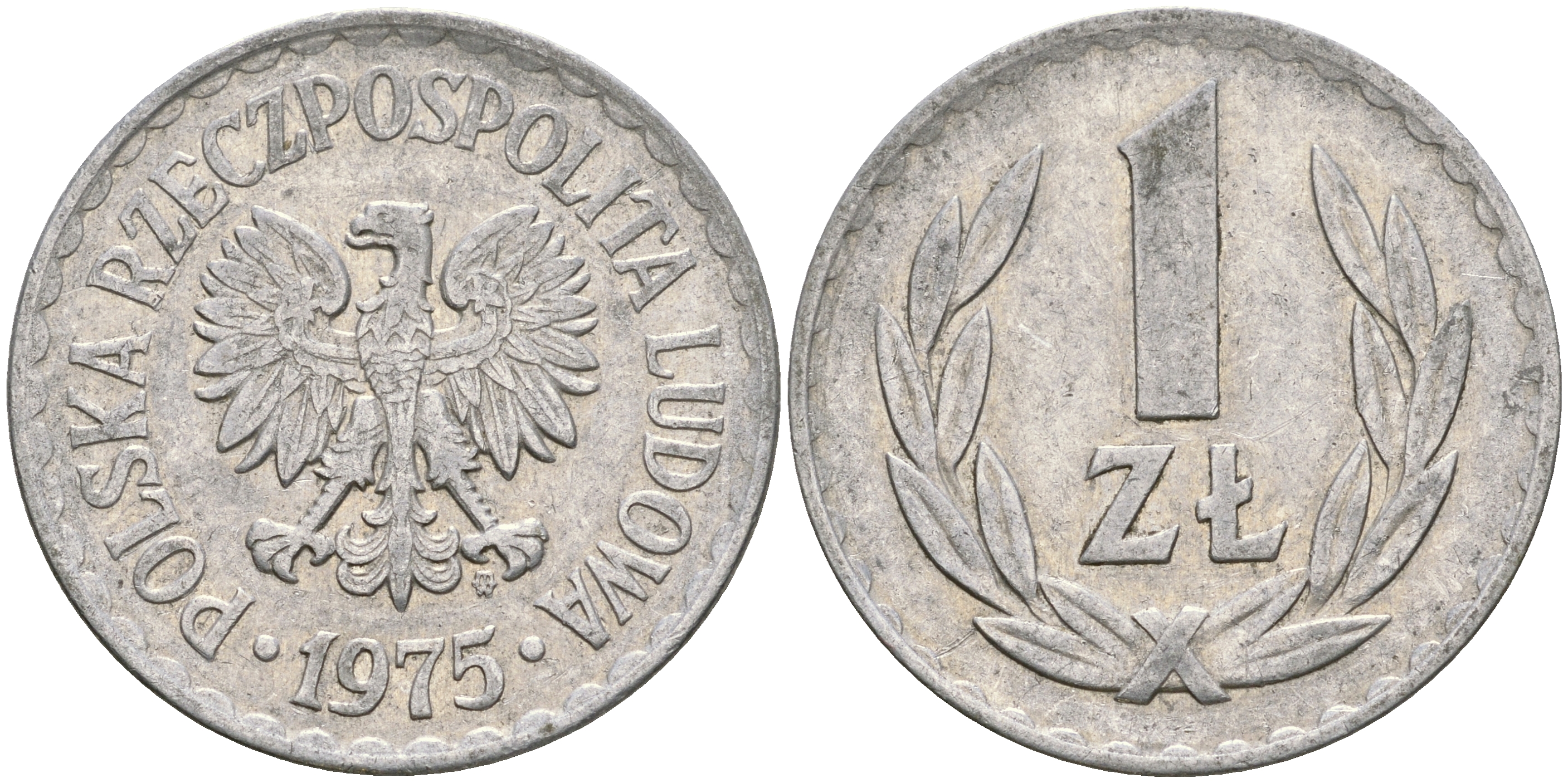 Польша 1 злотый 1975 MW KM 49.1 алюминий 4364-1713
