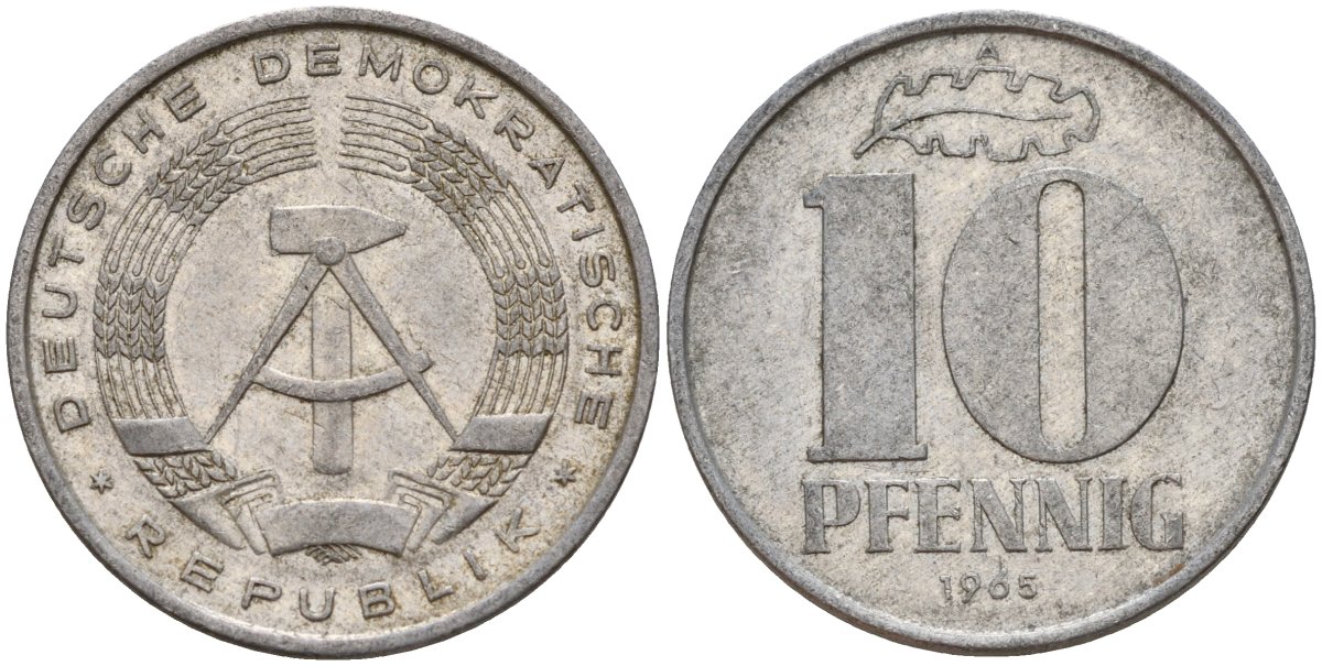 ГДР 10 пфеннигов 1968 A KM 10 алюминий 31-315