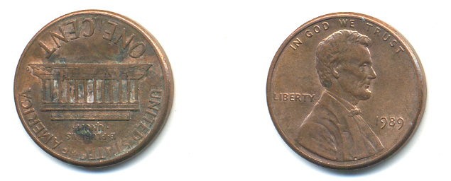 США 1 цент 1989 Линкольн KM 201b цинк плакированный медью 179-427