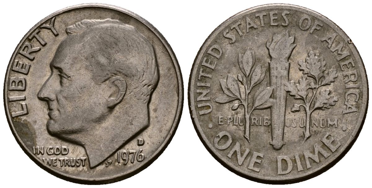 США 10 центов (дайм) 1976 Рузвельт, D KM 195a медь плакированная медно-никелем 4164-952