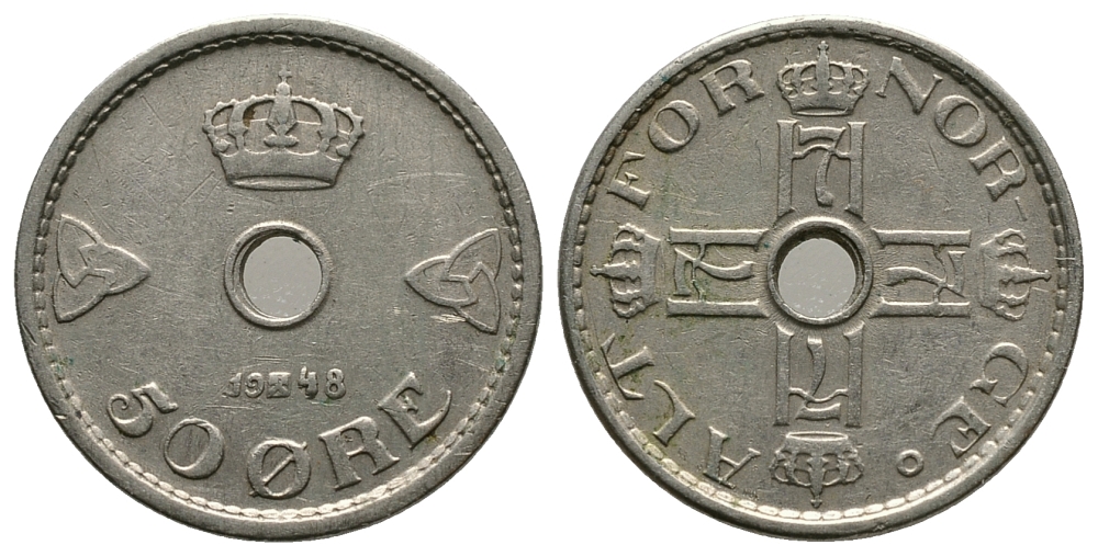 Норвегия 50 эре 1948 Хокон VII (1905-1957) KM 386 медно-никель 89-1527