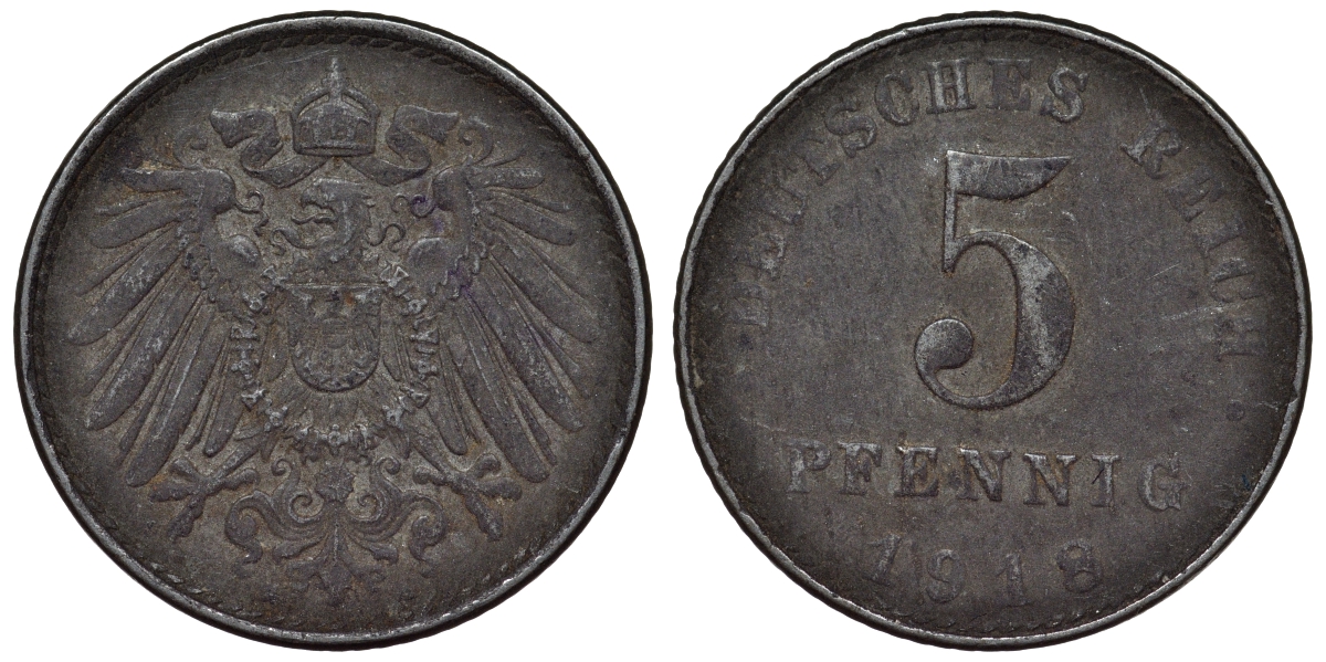 Германия 5 пфеннигов 1918 A KM 19, J. 297, Weege 5 железо 4118-1155