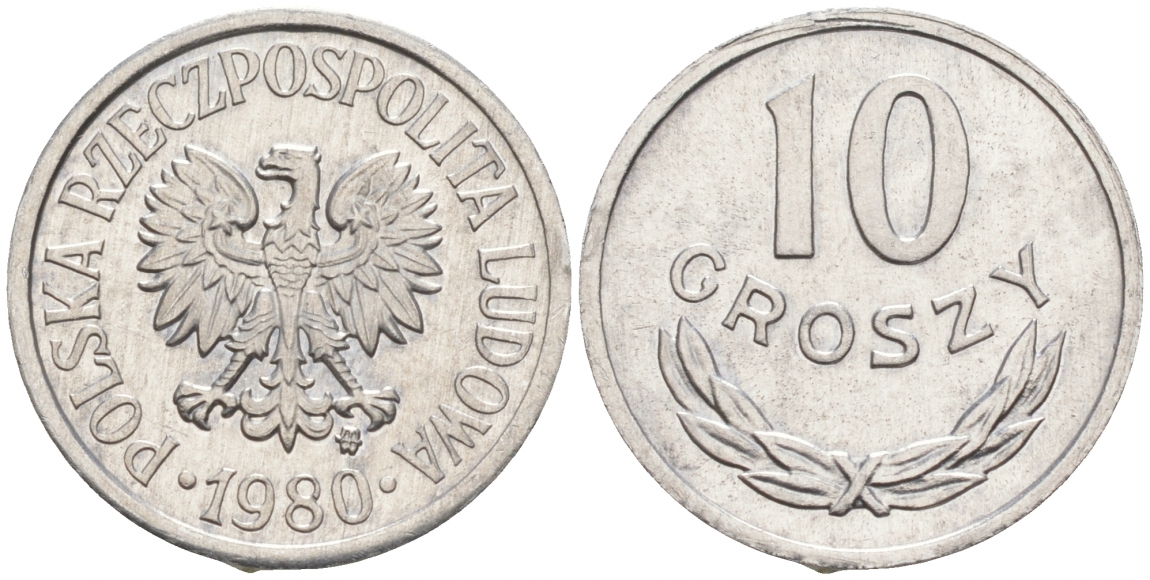 ПОЛЬША 10 ГРОШЕЙ 1980 MW KM АА47 алюминий UNC 99-1014