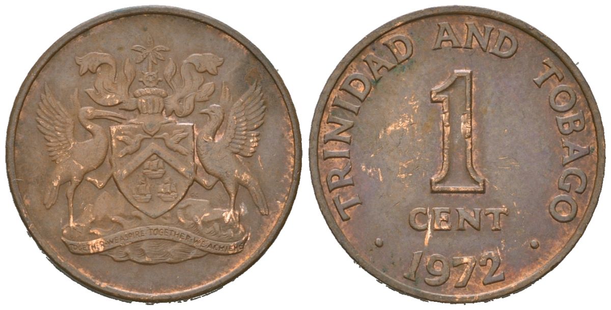Тринидад и Тобаго 1 цент 1972 герб KM 1 бронза 4621-121