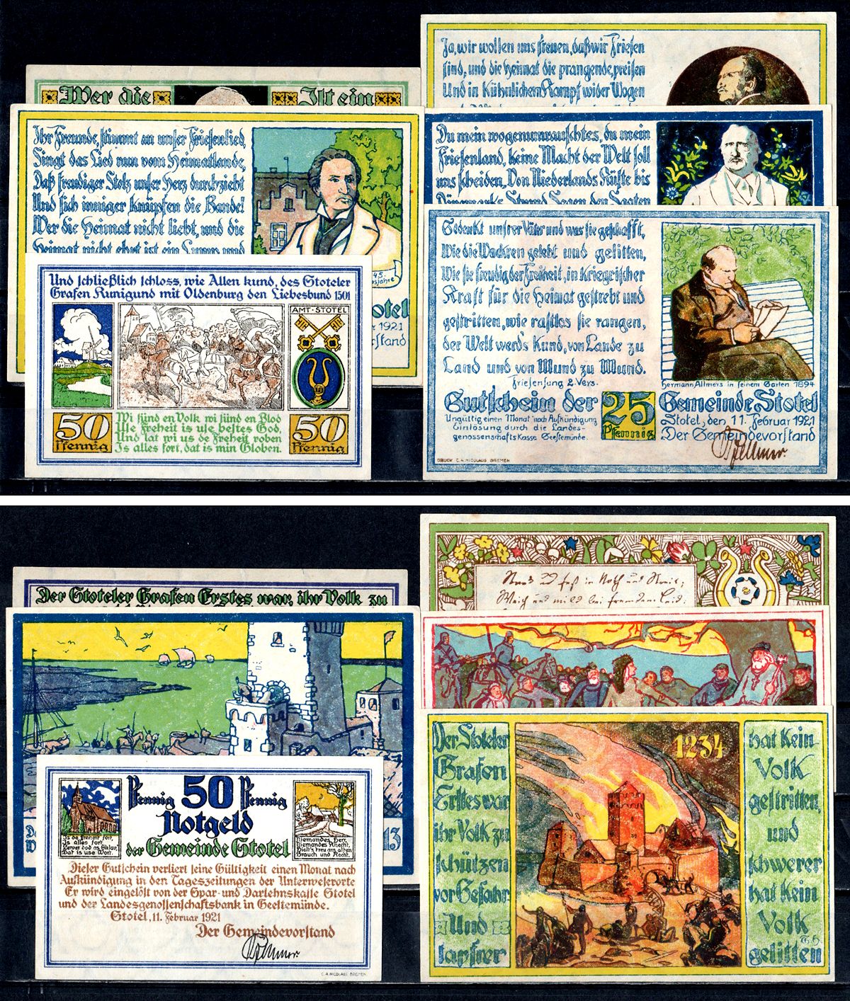 Штотель (Пруссия, Ганновер) полный набор из 12 нотгельдов (25 и 50 пфеннигов) ND Mehl Grabowski 1278.1 и 2 бумага UNC (пресс) 7556-59-1-1