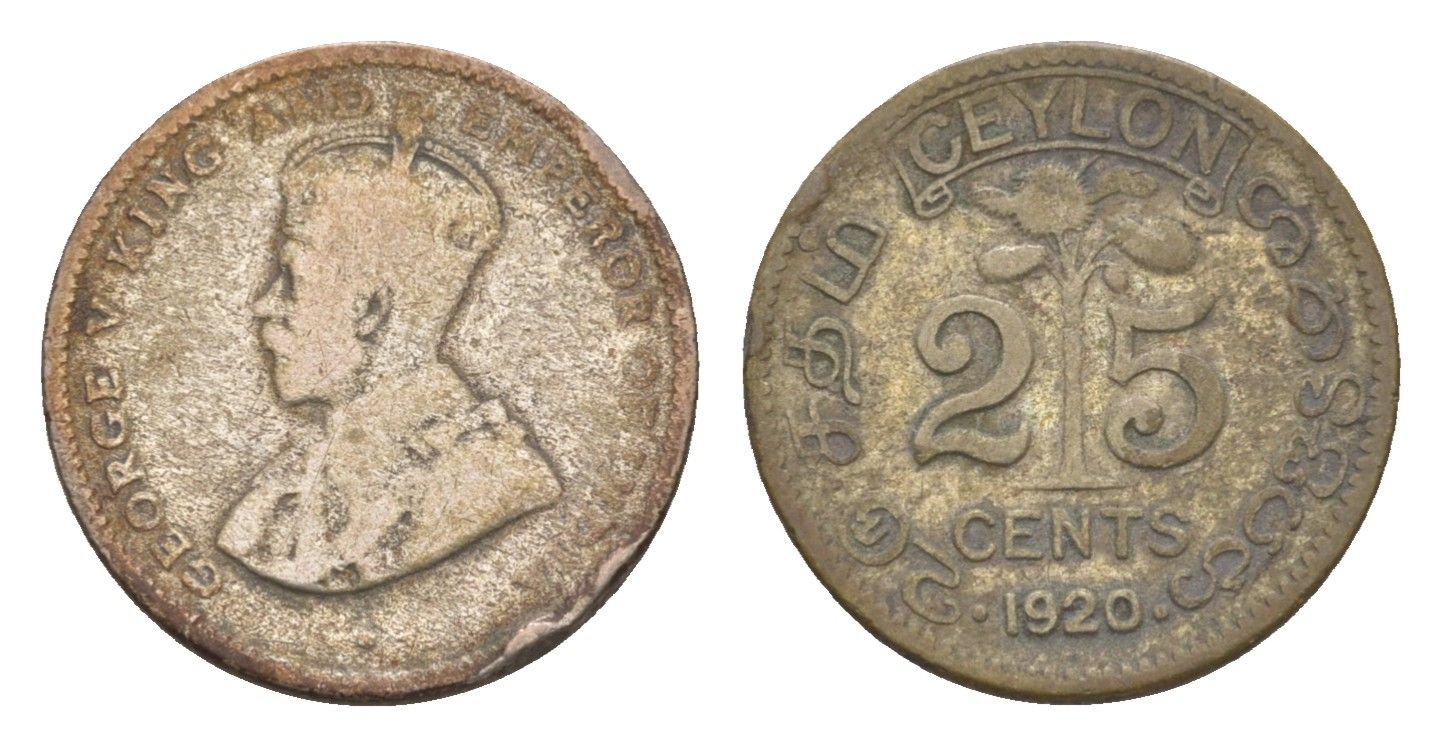 Цейлон 25 центов 1920 Георг V (1910-1936) KM 105a серебро 4655-639