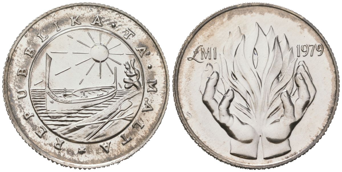 Мальта 1 лира 1979 вывод британских войск, в оригинальной упаковке KM 51 серебро BU 4-4-1-04
