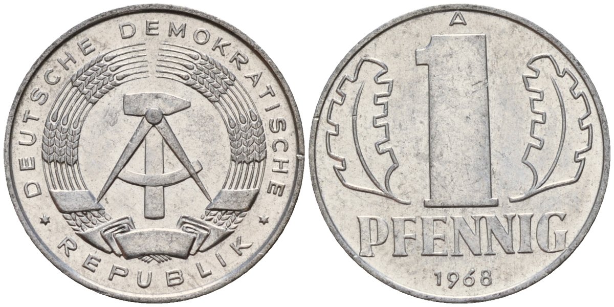ГДР 1 пфенниг 1968 A KM 8.1 алюминий 100-1125