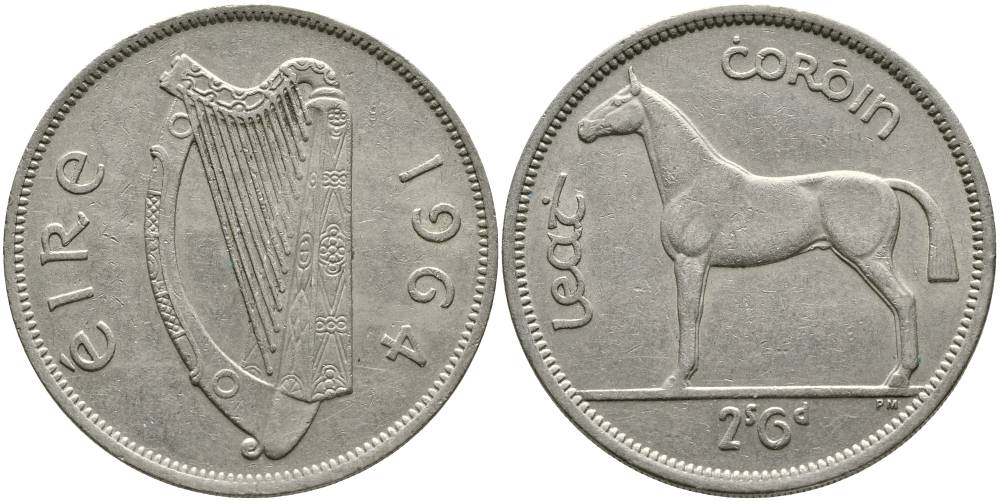 Ирландия 1/2 кроны = 2 шиллинга 6 пенсов 1964 лошадь KM 16а медно-никель 4531-912
