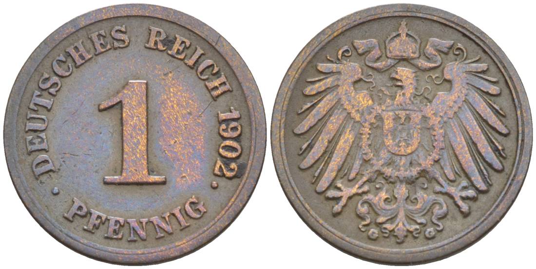 Германия 1 пфенниг 1902 G KM 10, Jager. 10, Weege 2 медь 4528-1215