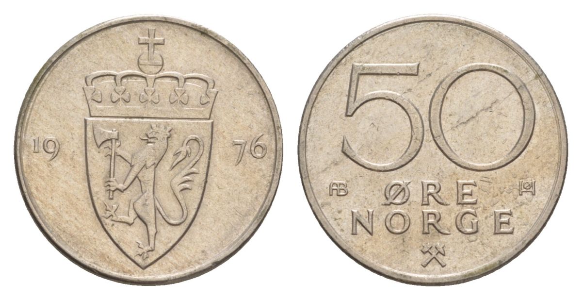 Норвегия 50 эре 1976 Улаф V (1957-1991) KM 418 медно-никель 4635-444