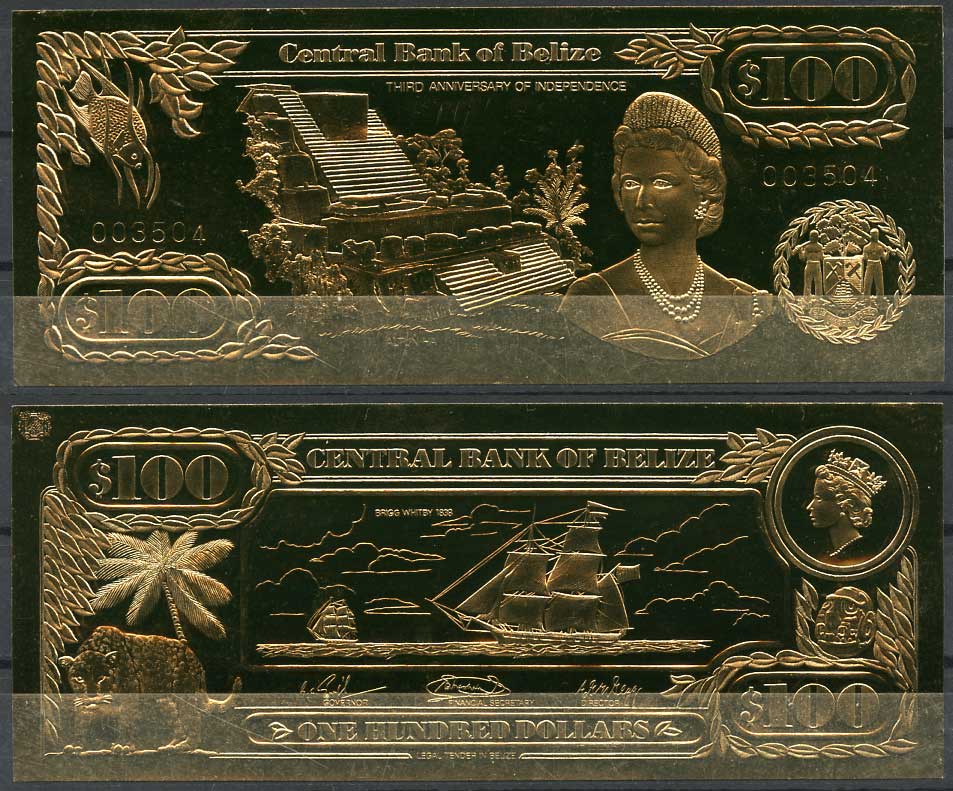 Белиз 100 долларов 1984 серия для коллекционеров, парусник Бриг 1838 золото, бумага UNC (пресс) 451-146-2