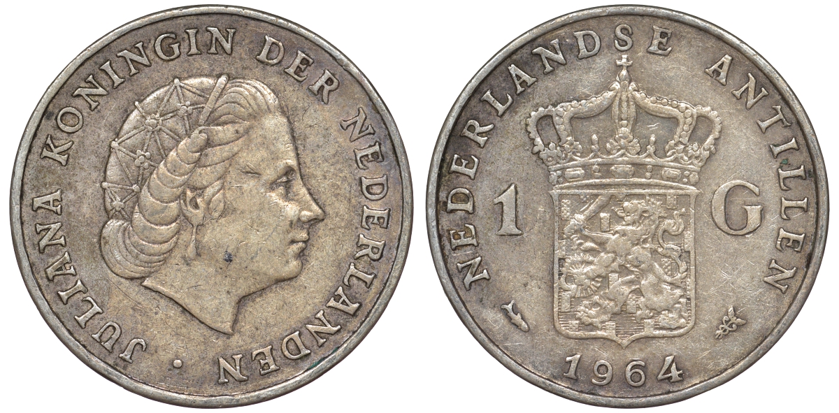 Нидерландские Антилы 1 гульден 1964 Юлиана (1948-1980) KM 2 серебро 36-1044