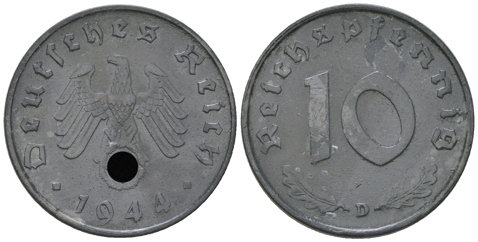 Германия 10 рейхспфеннигов 1944 D J. 371, KM 101 цинк 4175-346