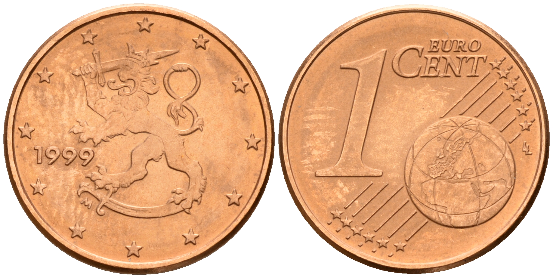 Финляндия 1 евроцент 1999  KM 98 сталь плакированная медью  UNC  4189-157