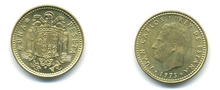 Испания 1 песета 1975 (76) Хуан Карлос I (1975-2001) KM 806 алюминиевая бронза 80-1122