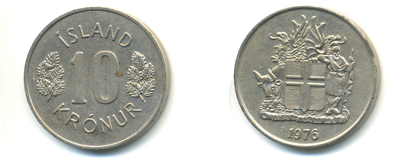 Исландия 10 крон 1976 KM 15 медно-никель 86-914