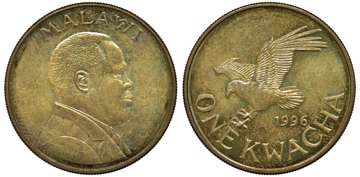Малави 1 квача 1996 орел KM 28 сталь плакированная латунью 4162-345