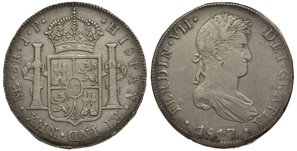 Перу 8 реалов 1817 JP, Фердинанд VII Испанский (1808-1821) KM серебро 11-271-21