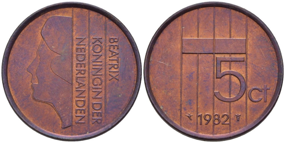 Нидерланды 5 центов 1982 Беатрикс (1980-2013) KM 202 бронза 67-852
