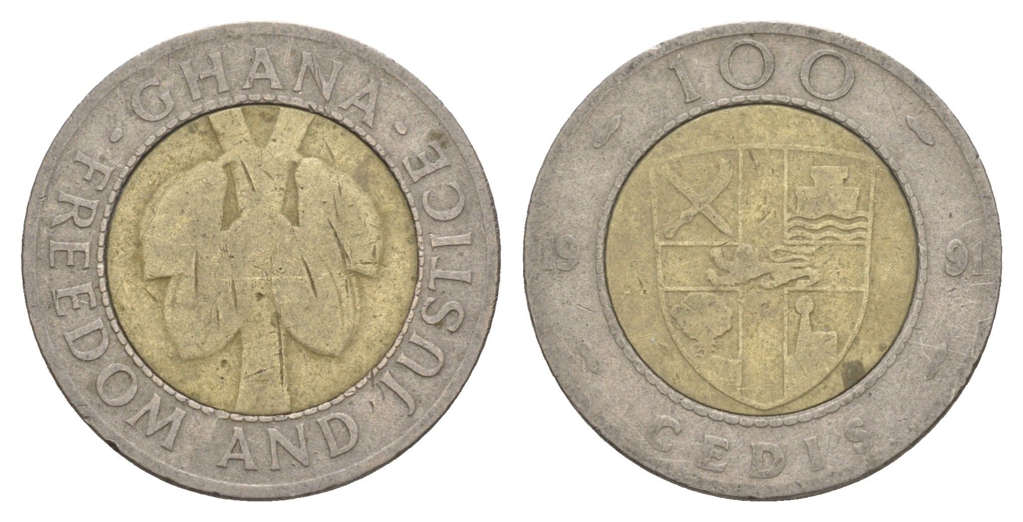 Гана 100 седи 1991 KM 32 биметалл 4656-724